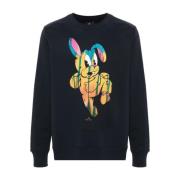 Blå Bunny Print Crew Neck Sweater