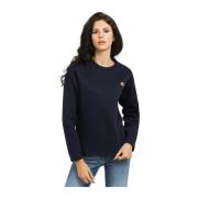 Marineblå Bomuld Dame Sweatshirt Klassisk Stil