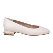 Creme Læder Ballet Flats med Kæde