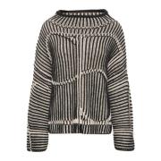 Sort Highneck Pullover Sweater med Mønster