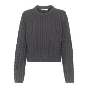 Grå Pinstripe Cropped Sweater