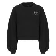 Sort Bomulds Sweatshirt med Strass Logo