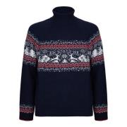 Blå Uld Kashmir Turtleneck Julesweater