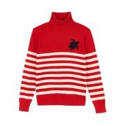 Stribet skildpaddehals sweater i bomuld og cashmere med jacquardmønste...