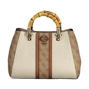 Beige Cotton Handbag with Multiple Compartments