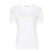 Hvid Blomst Applikation Crew Neck T-shirt