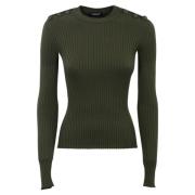 Militær Sweater Ribbet Grøn Langærmet