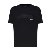 Sort Bomulds T-shirt med Logo Print