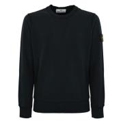 Blå Crewneck Sweater Bomuld Logo Patch