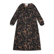 Leopard Print Asymmetrisk Kjole Brun