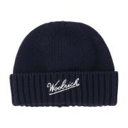 Ribstrikket Beanie med Broderet Logo Navy