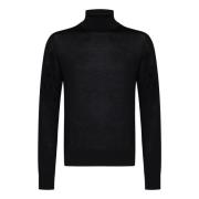 Sort uld turtleneck sweater med logo