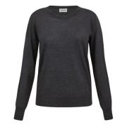 Grå Crewneck Sweater Ribbed Hems