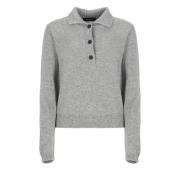 Grå Paillet Krave Uld Sweater