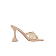 Beige Mesh Heeled Mules Sandaler