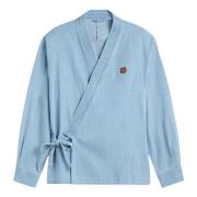 Denim Kimono Jakke med Boke Blomst