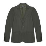 Grøn Linen-Blend Blazer Knap-Front