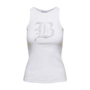 Hvid Tank Top med Rhinestone Logo