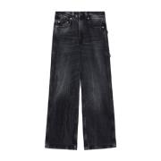 Sorte Wide Leg Jeans med Slidt Effekt