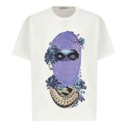 Hvid T-shirt med Sorte Roser Print