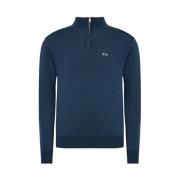 Blå Akryl Halv-Zip Sweater