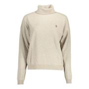 Elegant Beige Turtleneck Sweater med Broderi