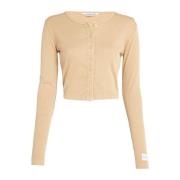 Ribbet Kortærmet Top Beige