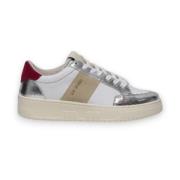 Hvide Sølv Læder Sneakers Trendy Stil