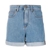 Blå Denim Slogan Print Shorts