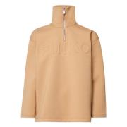 Beige Broderet Sweatshirt Oversized Lynlås Krave