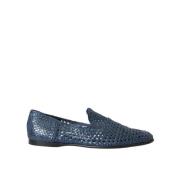 Blå Vævet Læder Slip On Loafers