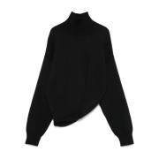 Sort Ribstrikket Sweater med Cut-Out Detaljer