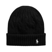 Sort Uld Kashmir Beanie Kabelstrik