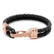 Mens Black Leather Bracelet with Rose Gold Bali Clasp Lock