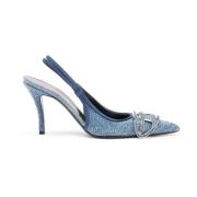 Denim slingback décolleté med slidt effekt