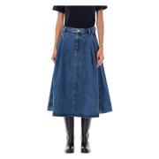 Denim Midi Nederdel Vasket Indigo