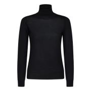 Sort Ribstrikket Turtleneck Sweater