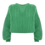 Mohair Uld Cropped Jumper med Åben Strik