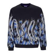 Sort Crewneck Sweatshirt med Octopus Print