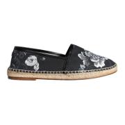 Sort Hvid Blomstret Espadrilles Sko