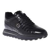 Trainers in black leather with crocodile print