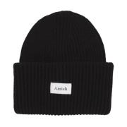 Sort uldblandet beanie hat