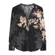 Feminin V-hals Bluse med Smock Manchetter