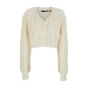 Hvid Blondekrave Strik Cardigan Sweater