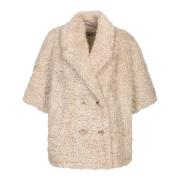 Beige Faux Fur Dobbeltspændt Jakke