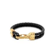 Men's Black Leather Bracelet with Gold Bali Clasp Lock