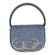 Oval Denim Strass Logo Taske