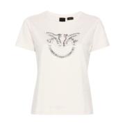 Beige Love Birds Broderet T-shirt