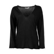 Sort Bomuld V-Hals Sweater