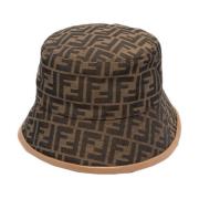 Jacquard Bucket Hat med læderkant